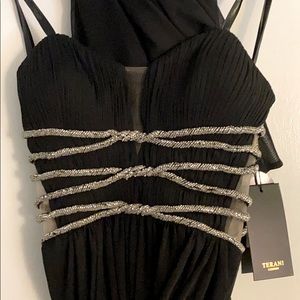 NWT Terani Couture Black Strapless Gown